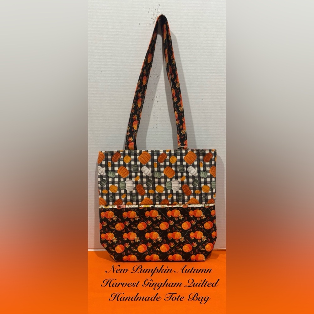 NEW AUTUMN PUMPKIN HARVEST GINGHAM QUILTED HANDMADE SHOULDER BAG